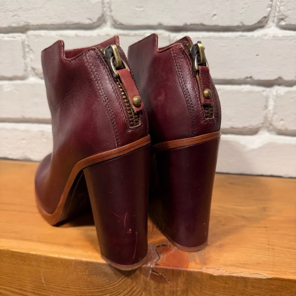 Dolce Vita Burgundy Leather Ankle Boots Chunky 70s Platform Block Heel Size 9.5